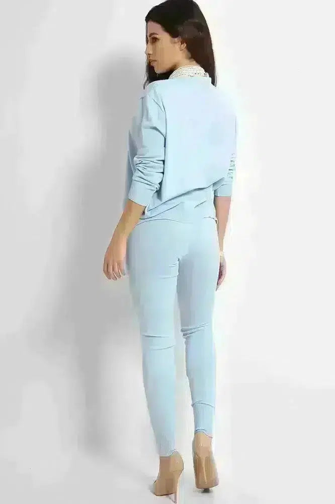 Soft Knit Lounge Set With Pearl Necklace-SinglePrice