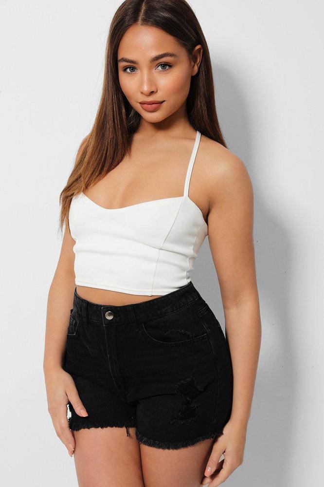 Black Distressed Details Raw Hem Denim Mini Shorts-SinglePrice