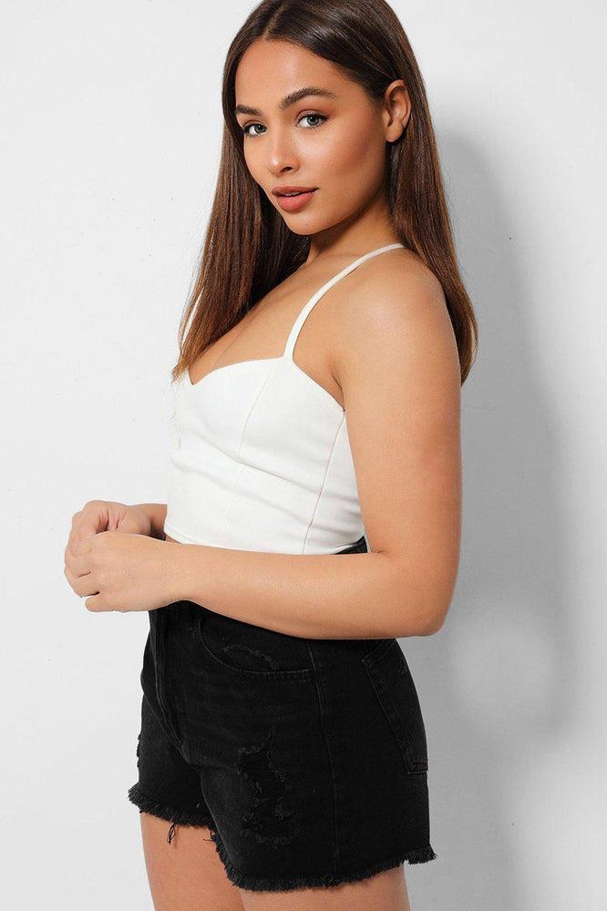 Black Distressed Details Raw Hem Denim Mini Shorts-SinglePrice