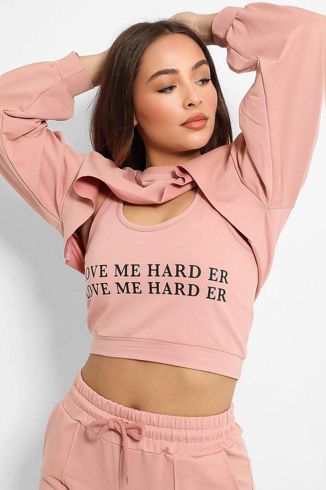 Pink Love Me Harder Crop Top 3 Piece Tracksuit-SinglePrice