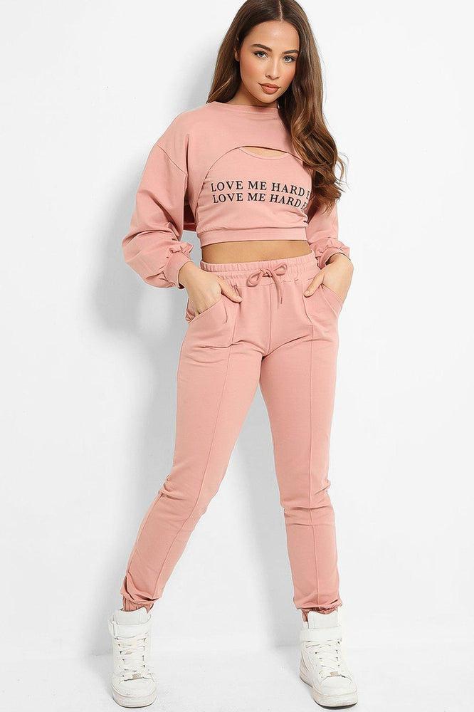 Pink Love Me Harder Crop Top 3 Piece Tracksuit-SinglePrice