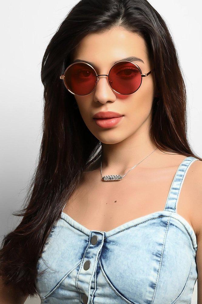 Pink Retro Round Aviator Sunglasses-SinglePrice