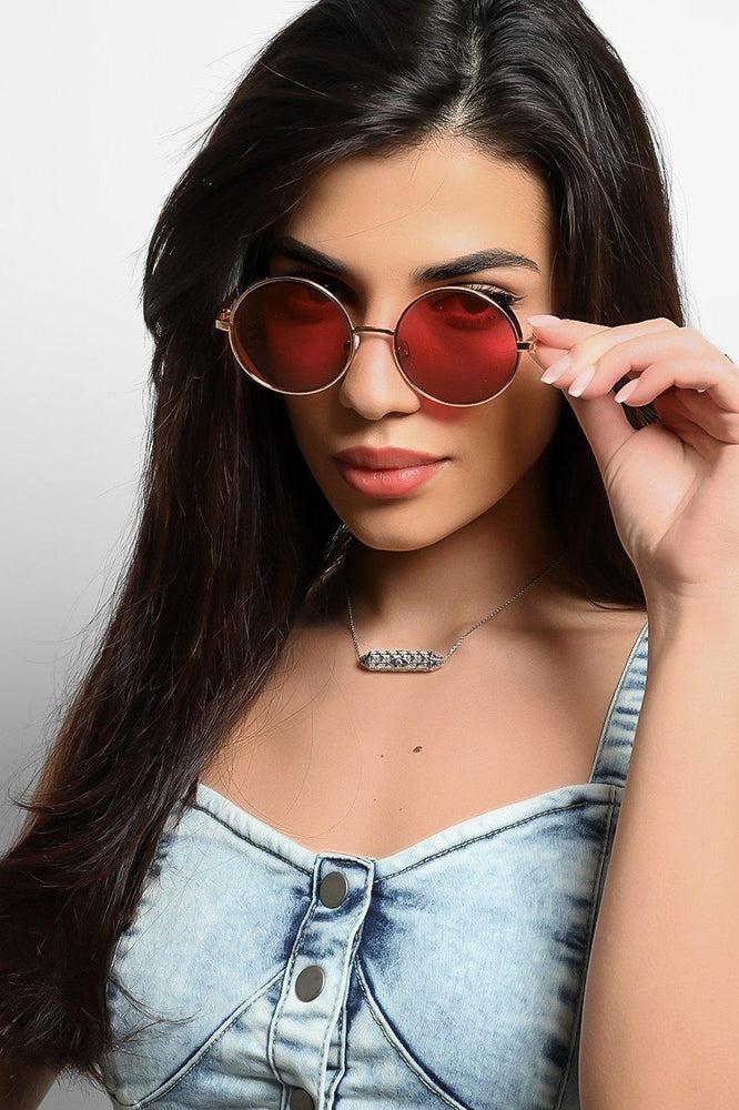 Pink Retro Round Aviator Sunglasses-SinglePrice