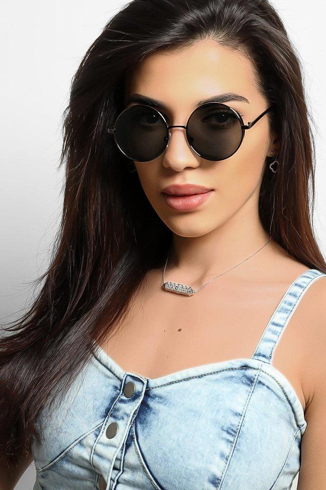 Black Retro Round Aviator Sunglasses-SinglePrice