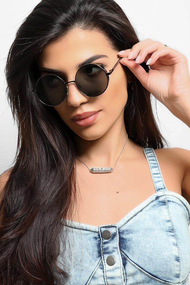 Black Retro Round Aviator Sunglasses-SinglePrice