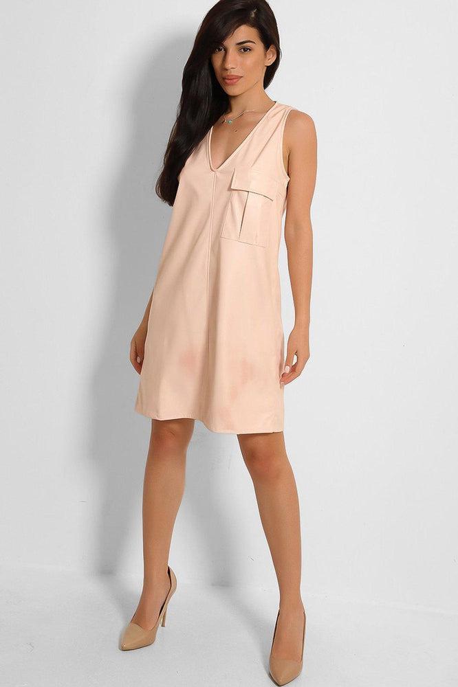 Nude Vegan Leather V-Neck Sleeveless Dress-SinglePrice