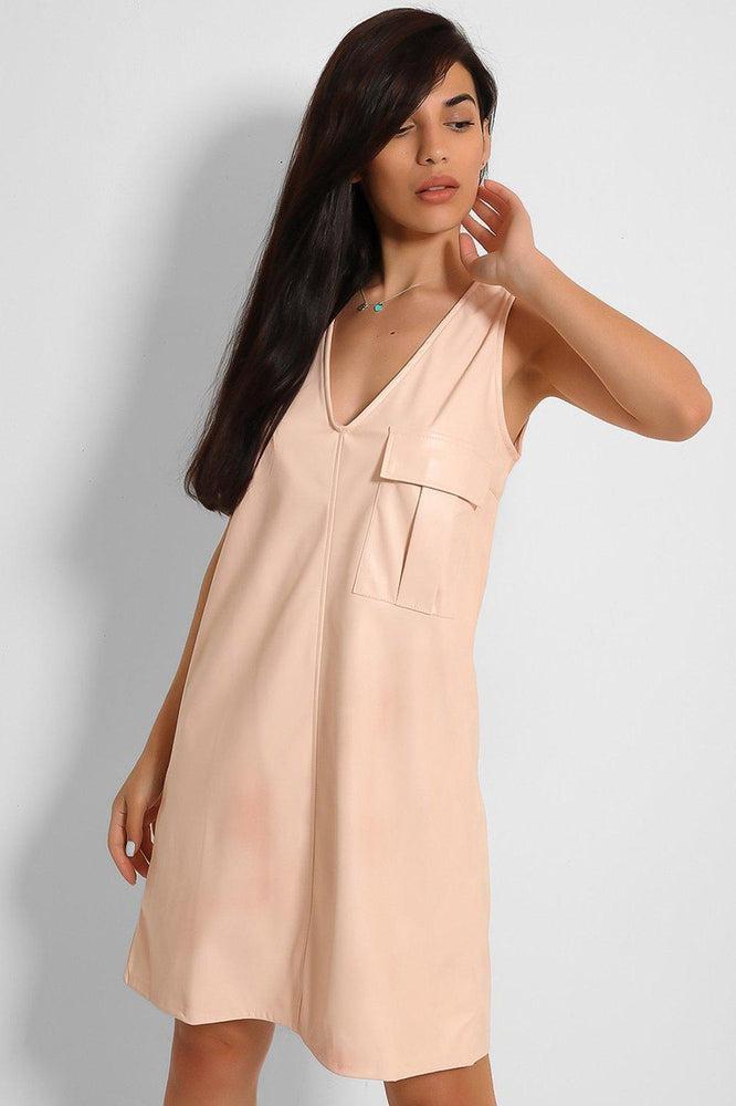 Nude Vegan Leather V-Neck Sleeveless Dress-SinglePrice