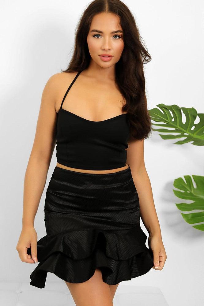 Frilled Hem Satin Skirt-SinglePrice