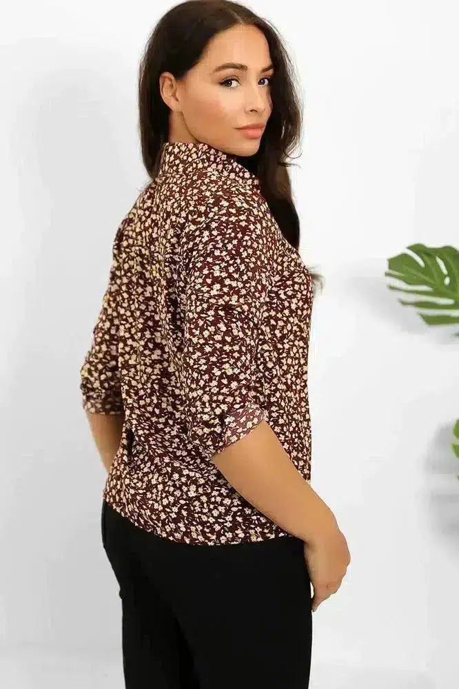 Burgundy Floral Print Classic Shirt-SinglePrice