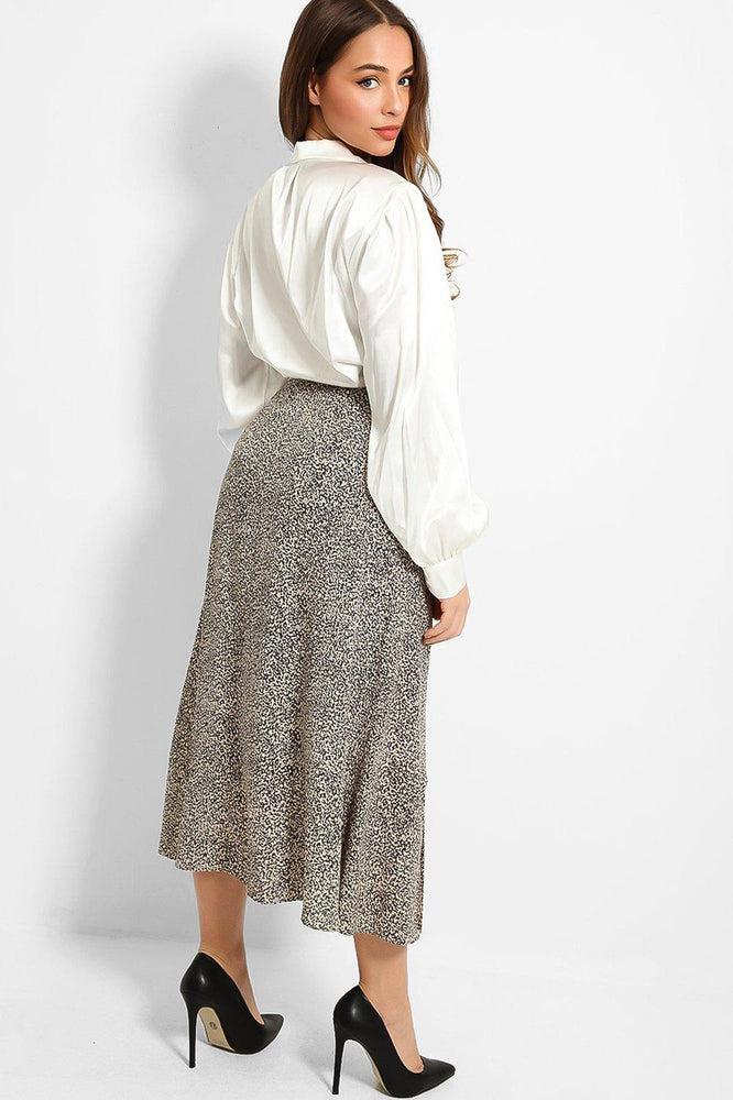Beige Black Speckled Print Twin Front Split Skirt-SinglePrice