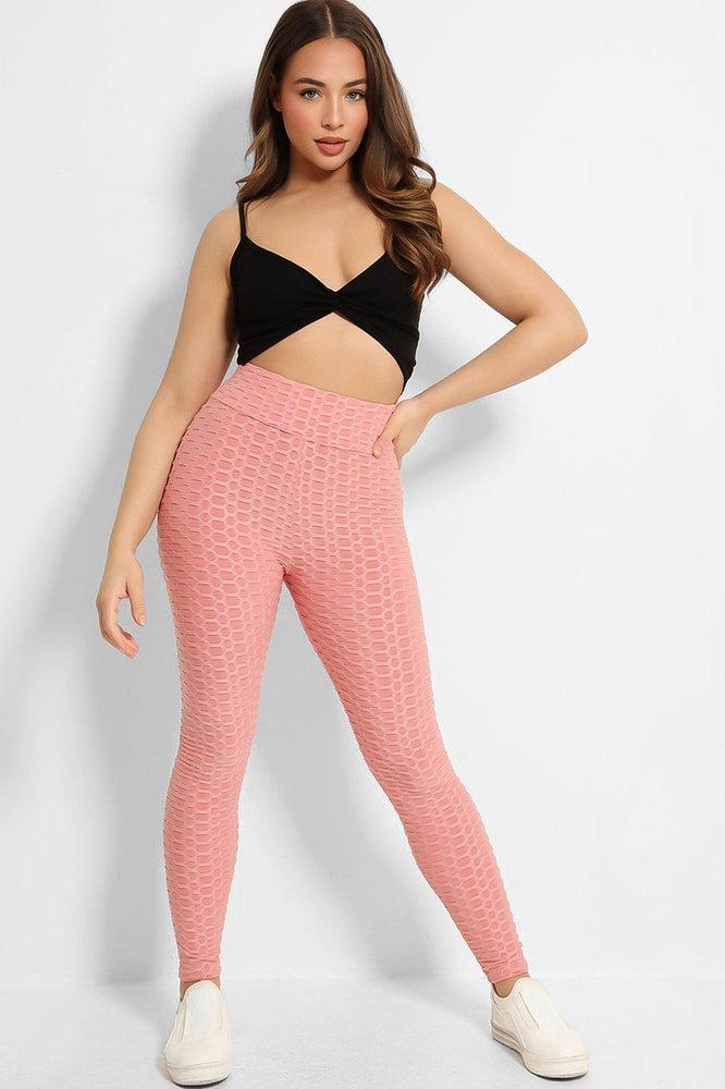 Pink High Waisted Anti-Cellulite Leggings-SinglePrice