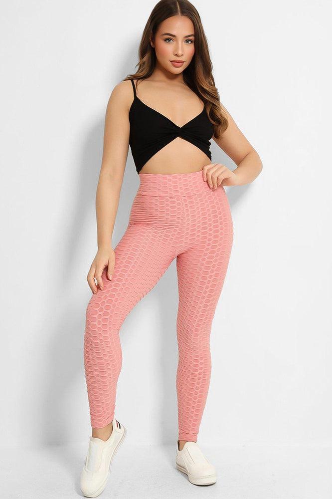 Pink High Waisted Anti-Cellulite Leggings-SinglePrice