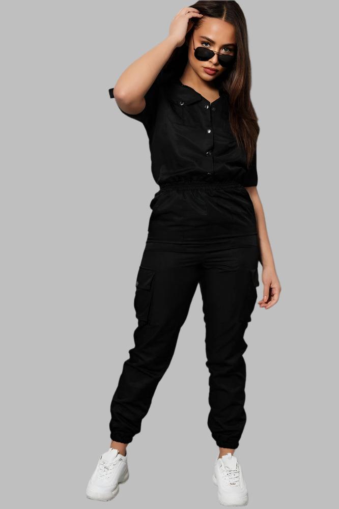 Black Parachute Fabric Utility Boiler Jumpsuit-SinglePrice