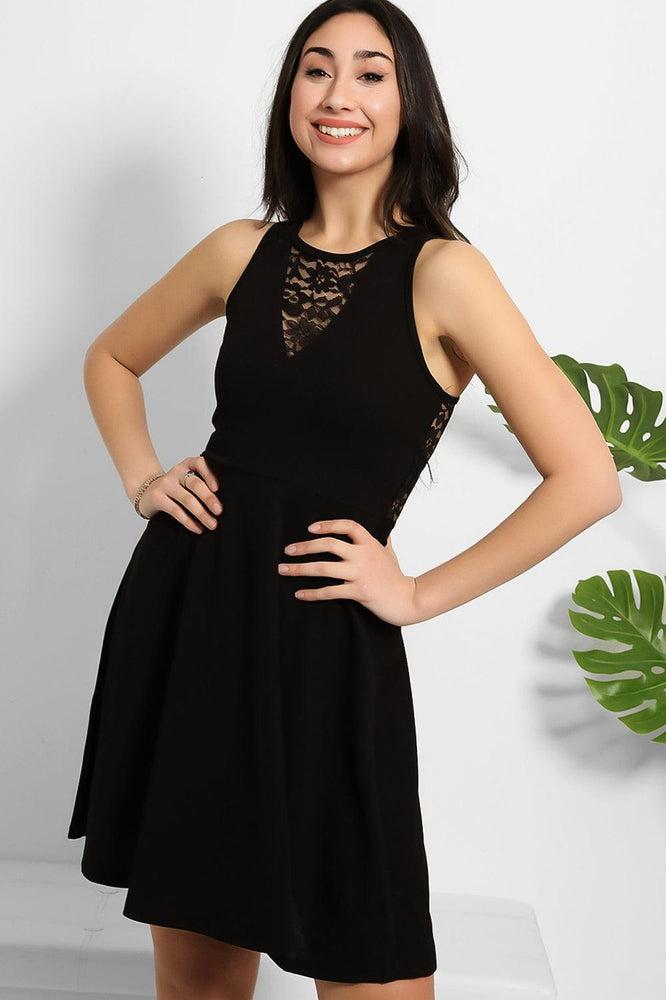 Black Lace Details Sleeveless Skater Dress-SinglePrice