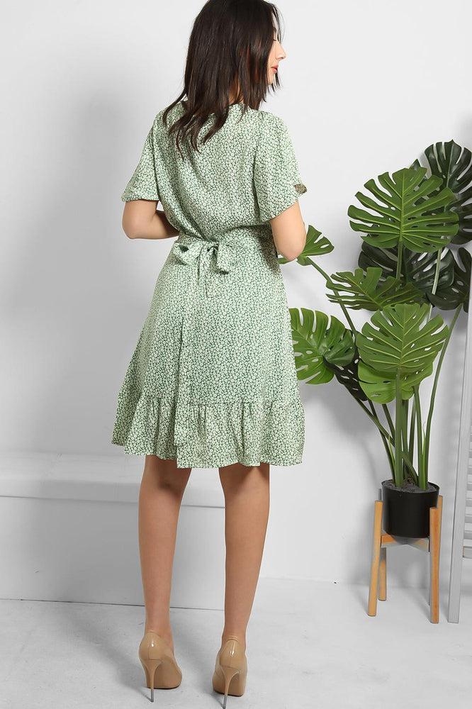 Tiny Floral Print Satin Wrap Dress-SinglePrice