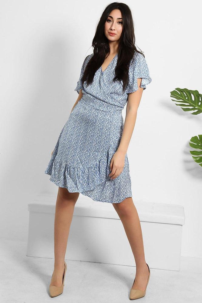 Tiny Floral Print Satin Wrap Dress-SinglePrice