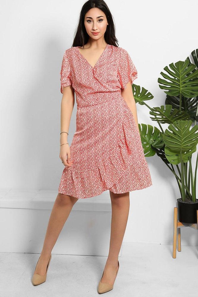 Tiny Floral Print Satin Wrap Dress-SinglePrice