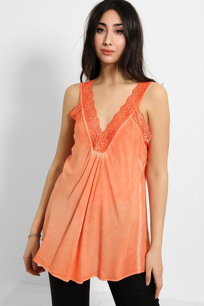 Lace Details Bleached Effect Viscose Cami Top-SinglePrice