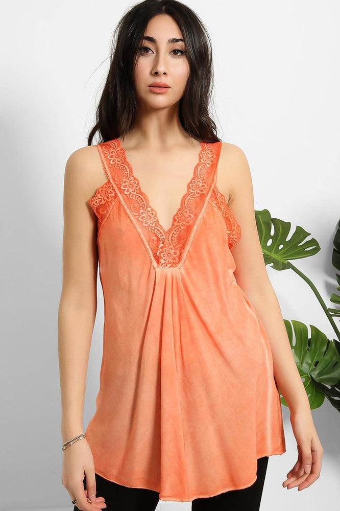 Lace Details Bleached Effect Viscose Cami Top-SinglePrice