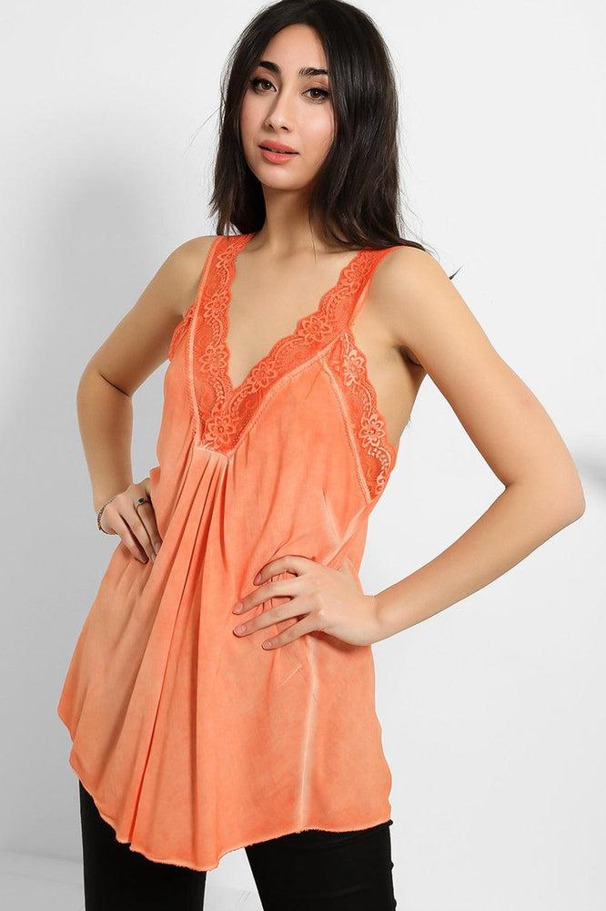 Lace Details Bleached Effect Viscose Cami Top-SinglePrice