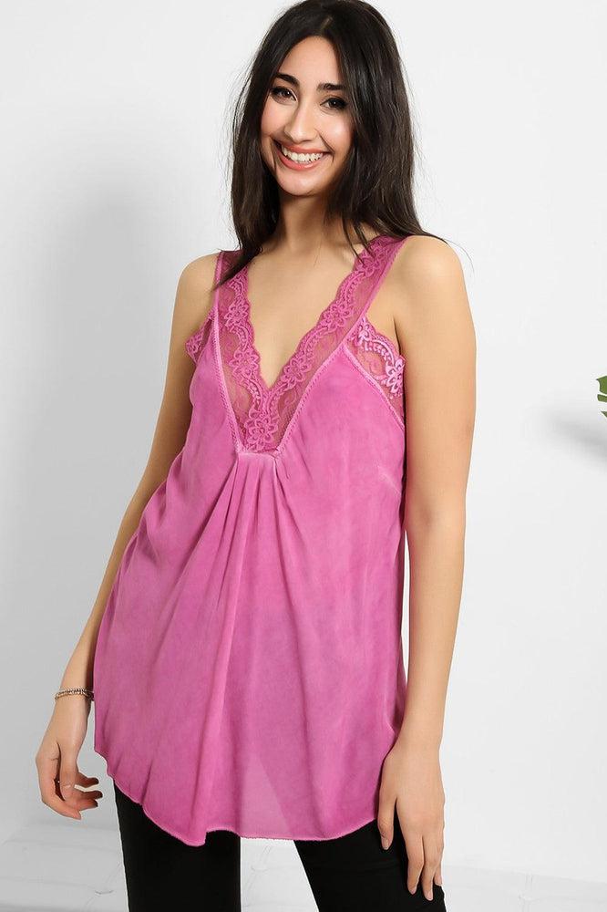 Lace Details Bleached Effect Viscose Cami Top-SinglePrice