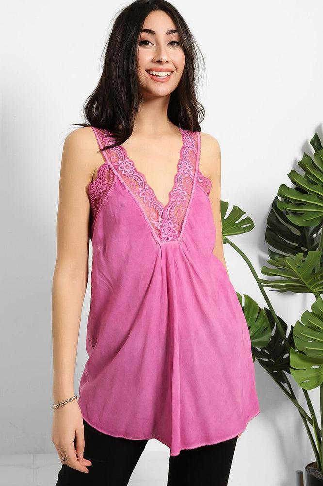 Lace Details Bleached Effect Viscose Cami Top-SinglePrice
