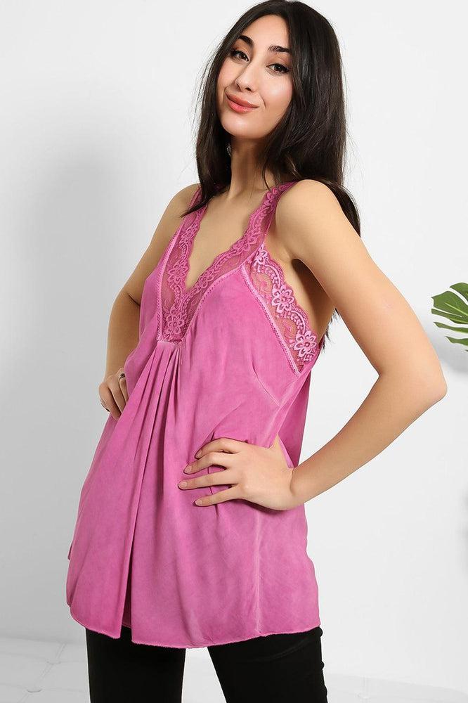 Lace Details Bleached Effect Viscose Cami Top-SinglePrice