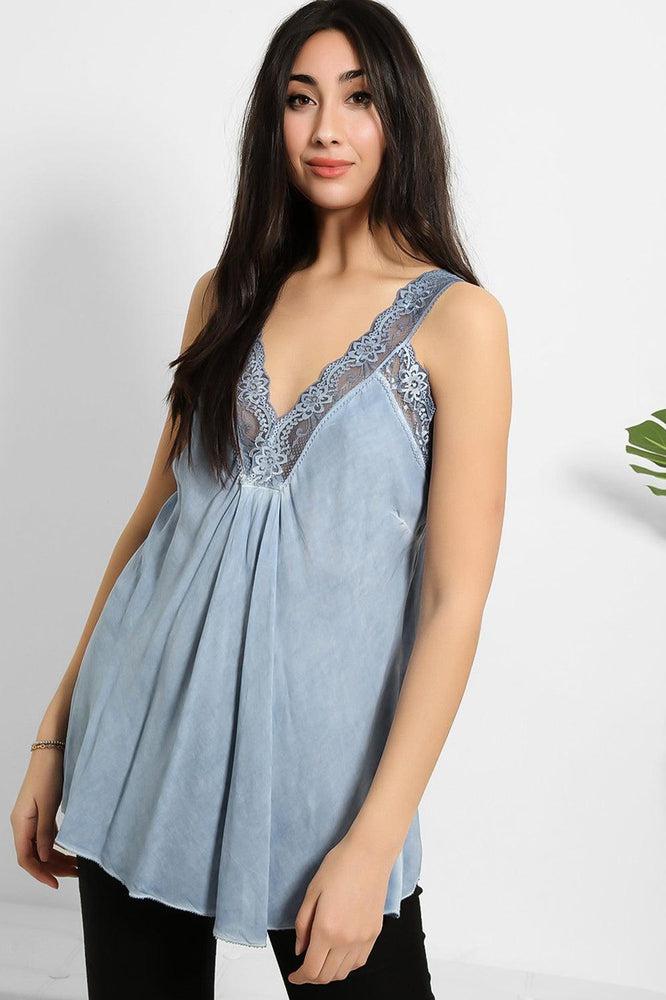 Lace Details Bleached Effect Viscose Cami Top-SinglePrice