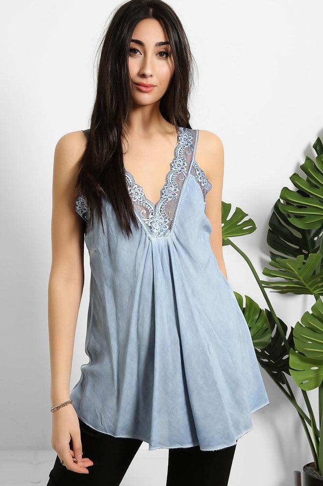 Lace Details Bleached Effect Viscose Cami Top-SinglePrice