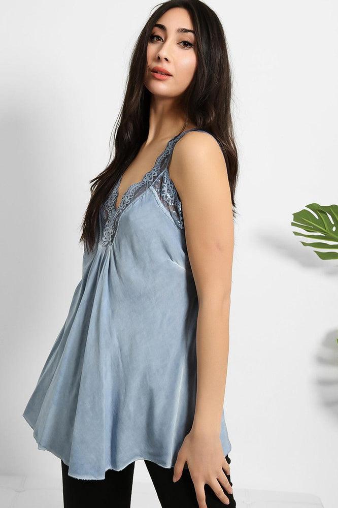 Lace Details Bleached Effect Viscose Cami Top-SinglePrice
