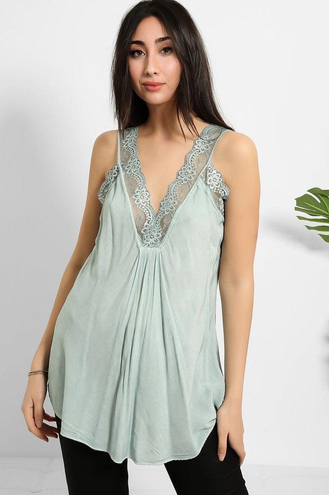 Lace Details Bleached Effect Viscose Cami Top-SinglePrice