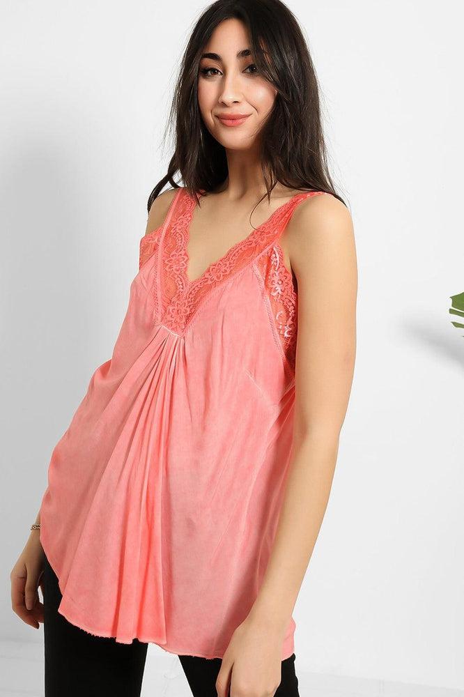 Lace Details Bleached Effect Viscose Cami Top-SinglePrice