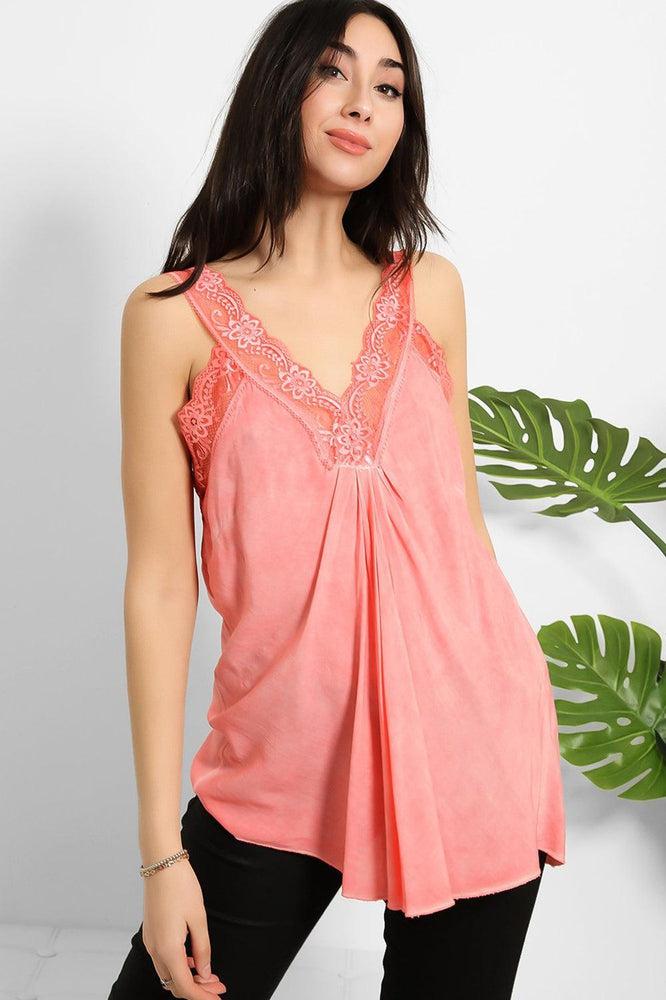 Lace Details Bleached Effect Viscose Cami Top-SinglePrice