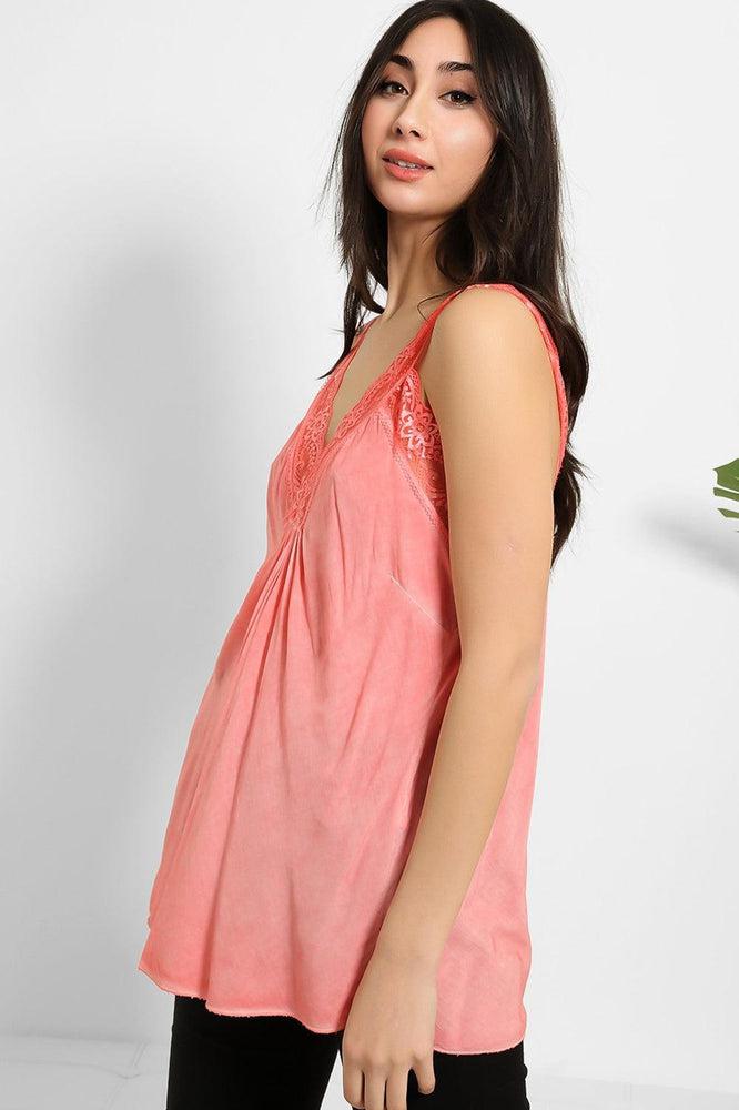 Lace Details Bleached Effect Viscose Cami Top-SinglePrice