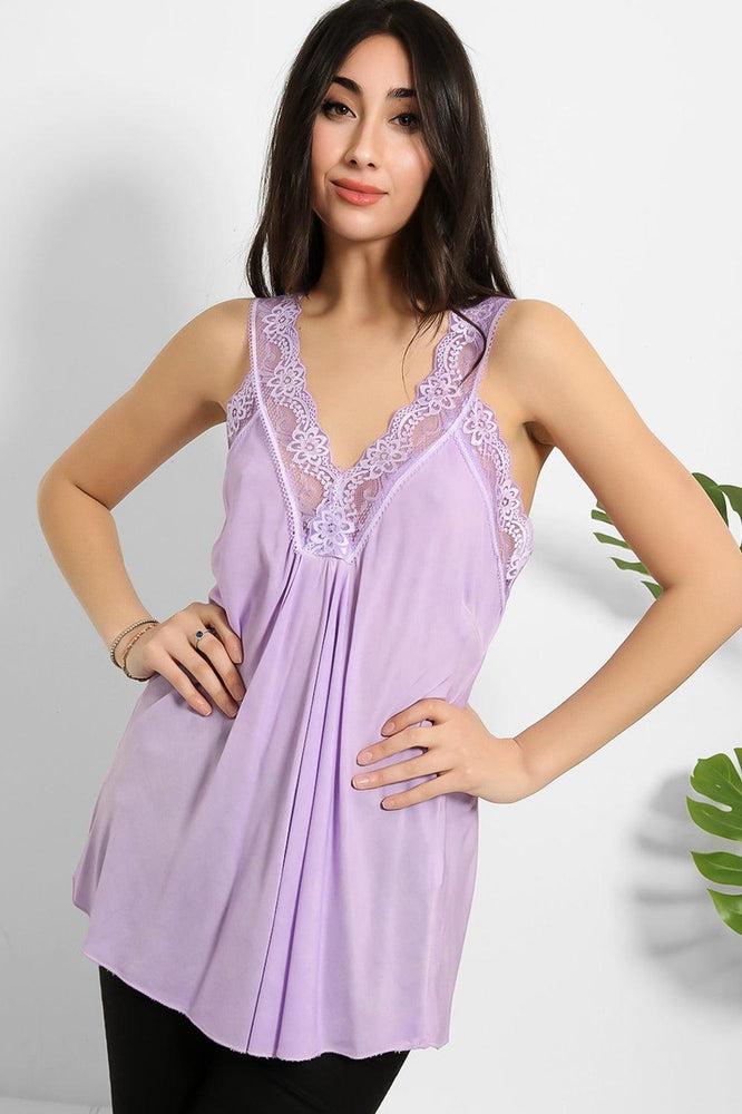 Lace Details Bleached Effect Viscose Cami Top-SinglePrice