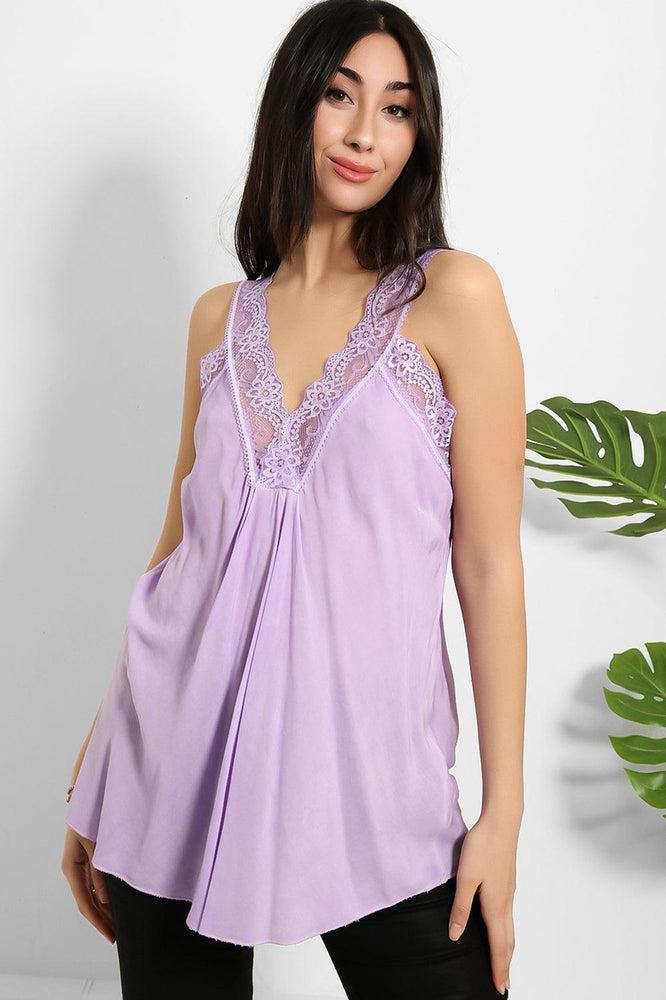Lace Details Bleached Effect Viscose Cami Top-SinglePrice