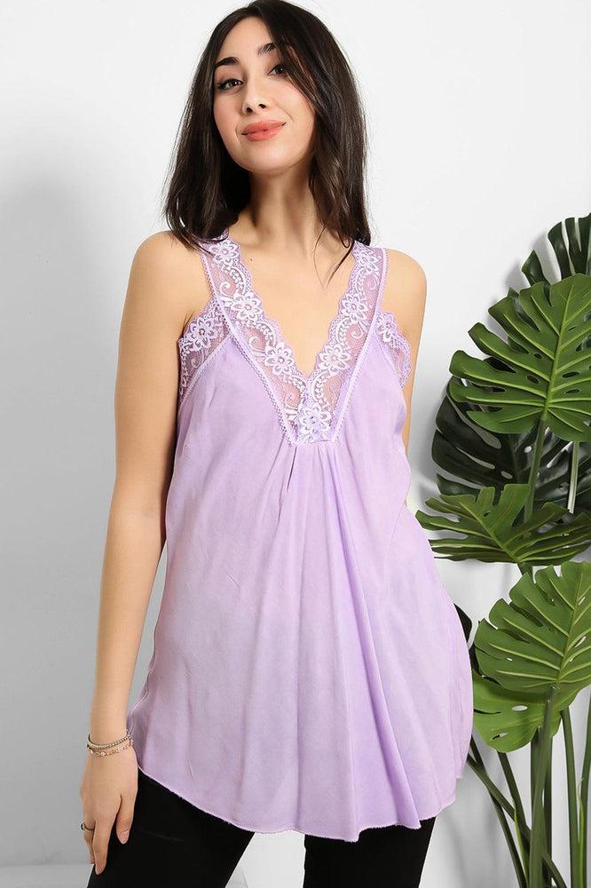Lace Details Bleached Effect Viscose Cami Top-SinglePrice