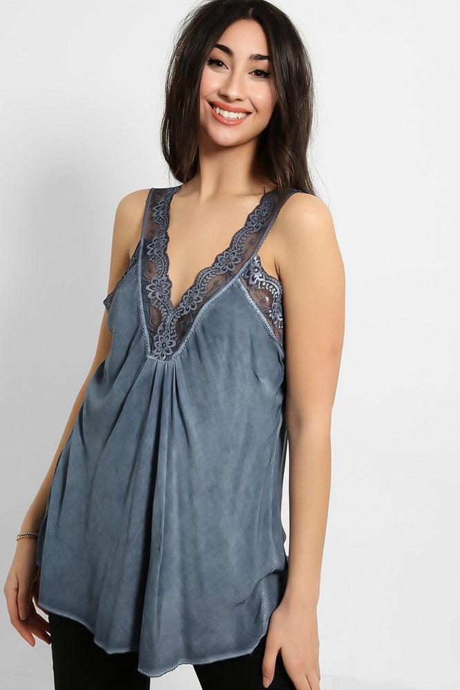 Lace Details Bleached Effect Viscose Cami Top-SinglePrice