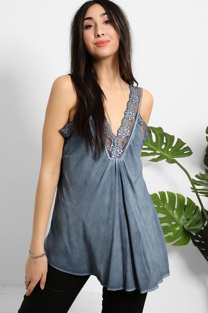 Lace Details Bleached Effect Viscose Cami Top-SinglePrice