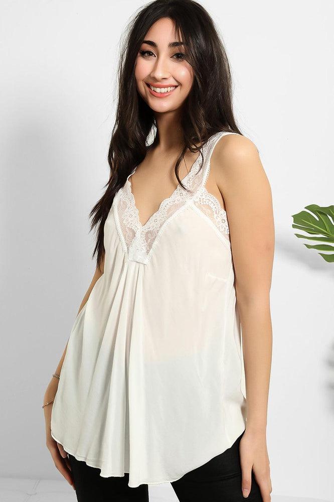 Lace Details Bleached Effect Viscose Cami Top-SinglePrice