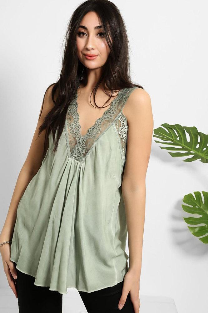 Lace Details Bleached Effect Viscose Cami Top-SinglePrice