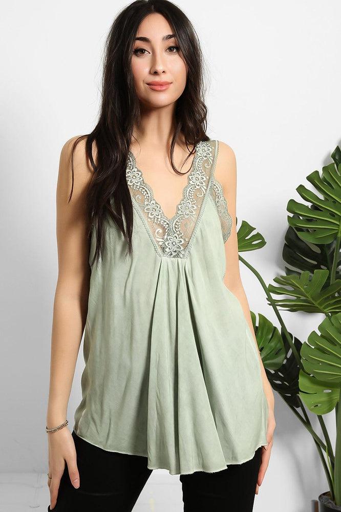 Lace Details Bleached Effect Viscose Cami Top-SinglePrice