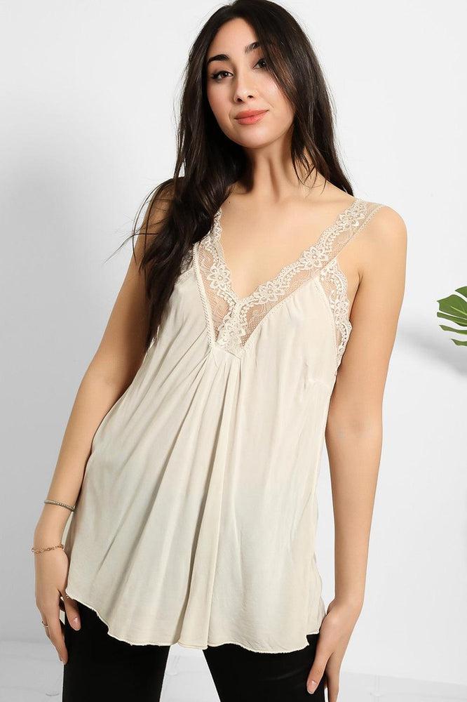 Lace Details Bleached Effect Viscose Cami Top-SinglePrice