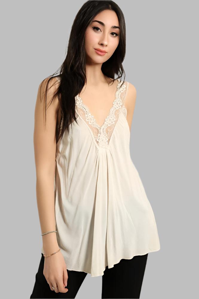 Lace Details Bleached Effect Viscose Cami Top-SinglePrice