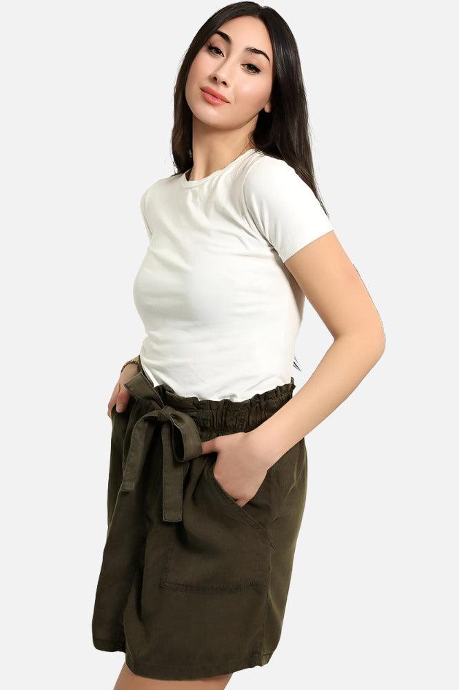 Khaki Belted Skirt With Pockets-SinglePrice