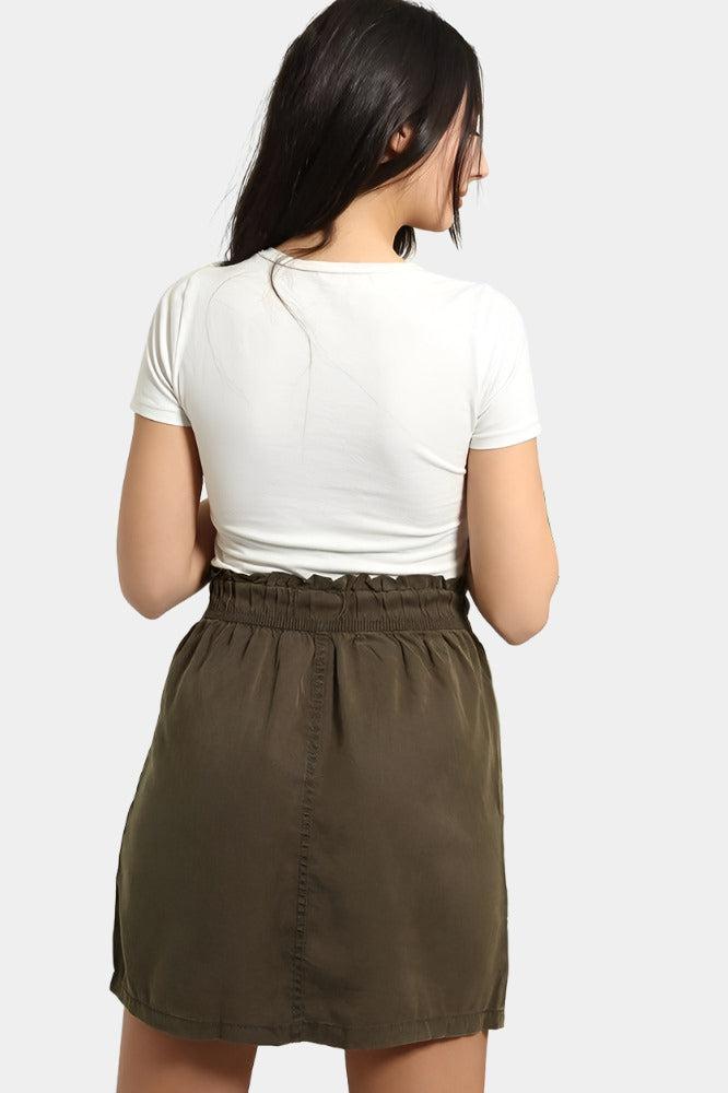Khaki Belted Skirt With Pockets-SinglePrice