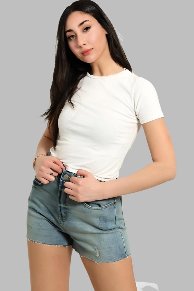 Denim Distressed Raw Hem Shorts