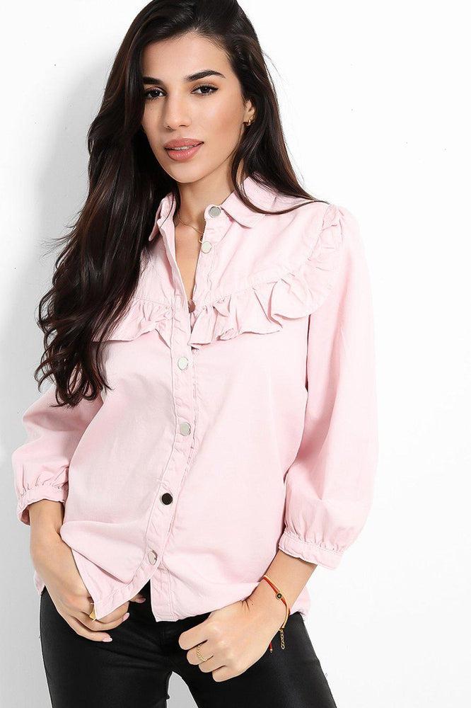 Frilled Denim Shirt-SinglePrice