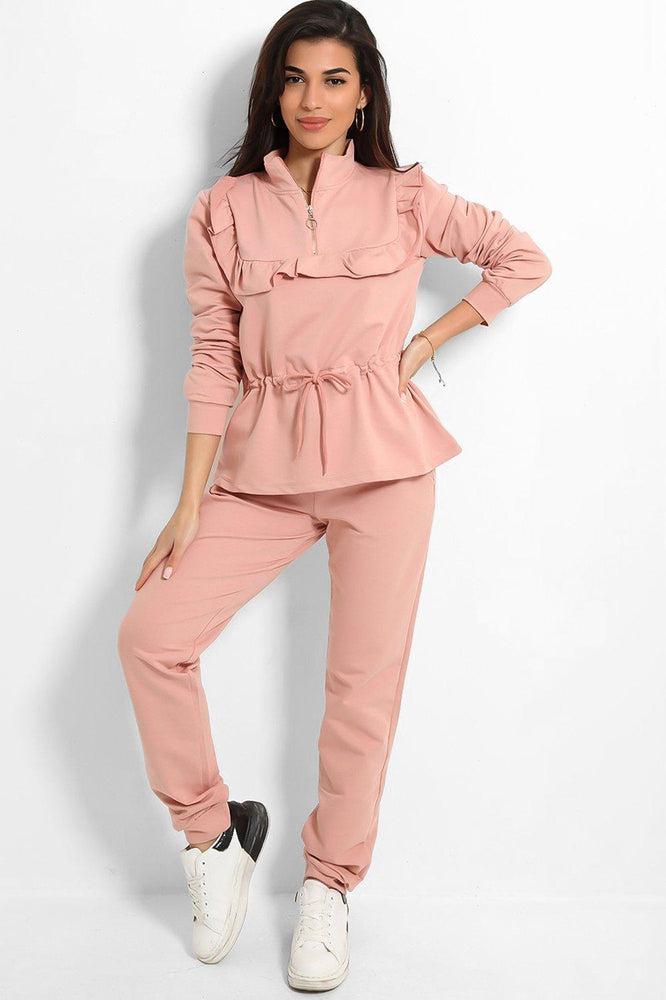 Black Frilled Drawstring Waist Tracksuit-SinglePrice