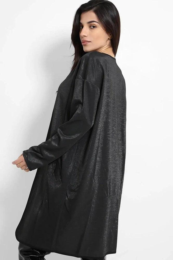Metallic Silver Shimmer Open Cardigan-SinglePrice